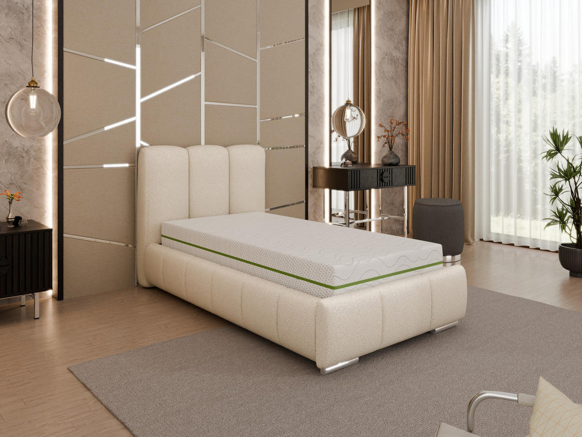 POLSTERBETT Zaira 90x200cm – Elegantes Polsterbett für modernen Wohnstil , ZONIERTE MULTI-TASCHEN-FEDERKERN (24cm), beige - Beige, Holz (90/200cm) - Homesy