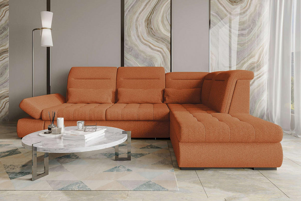 ECKSOFA Toscana Strukturstoff inkl. Schlaffunktion - Rostfarben, Textil (279/227cm) - 99rooms