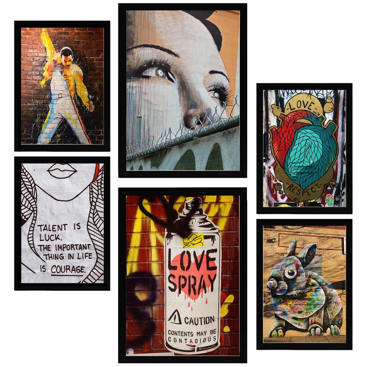 POSTER Set Mit 6 Graffiti Kunst Voller Farbe Anspruch Auf Wandgemälde A3 & A4 Schwarzer Rahmen - Schwarz, Papier (29/3cm) - Nacnic