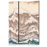 PARAVENT Beidseitig Bedruckter 3-tlg 135x172 cm Ozeanwellen Retro - Beige, Holz/Textil (135/172/3cm) - Muralo