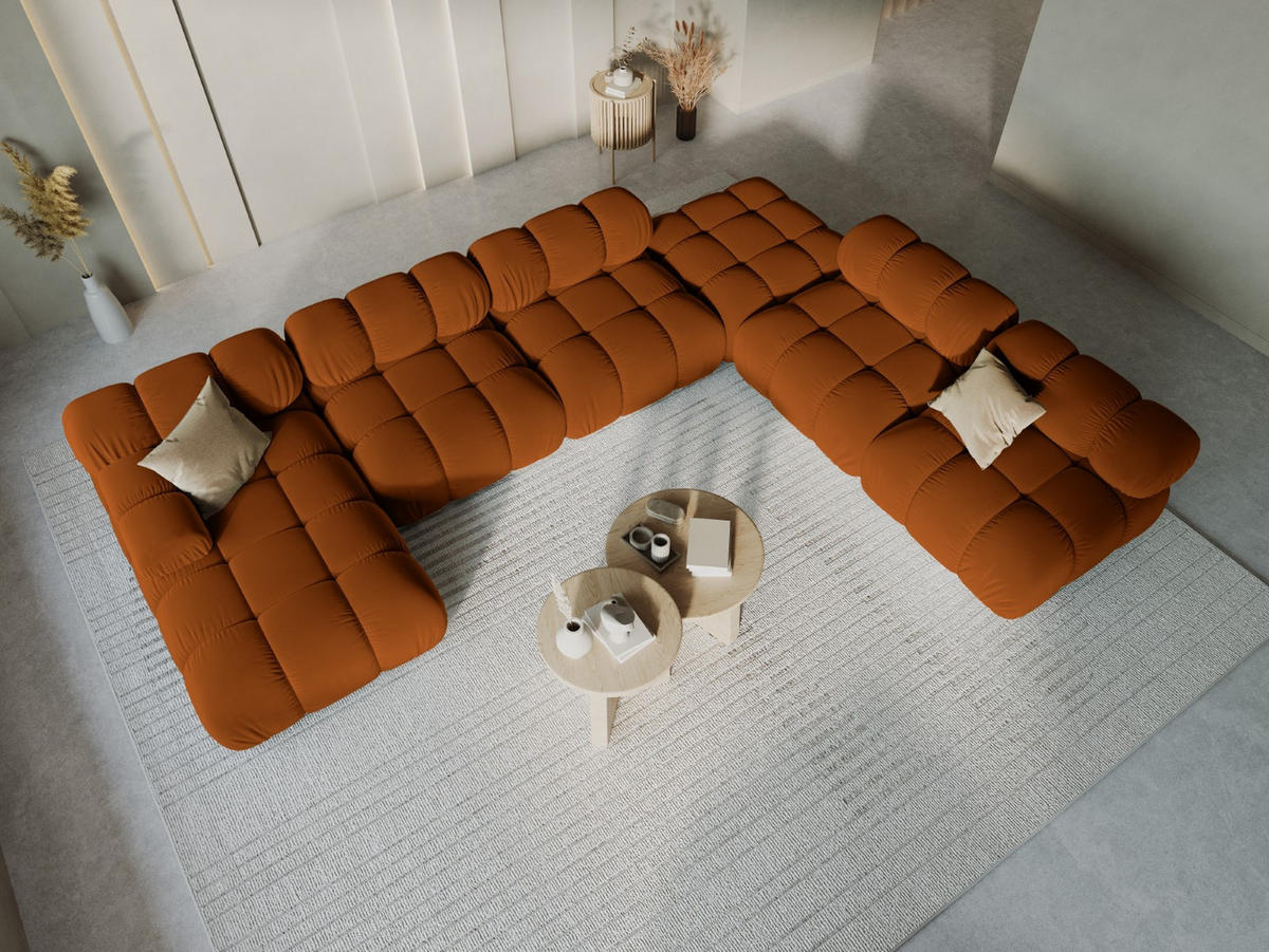 MODULARES-PANORAMASOFA rechts Bellis aus Samt terrakotta 7 Sitzplätze - Terra cotta, Textil (282/63/379cm) - Micadoni