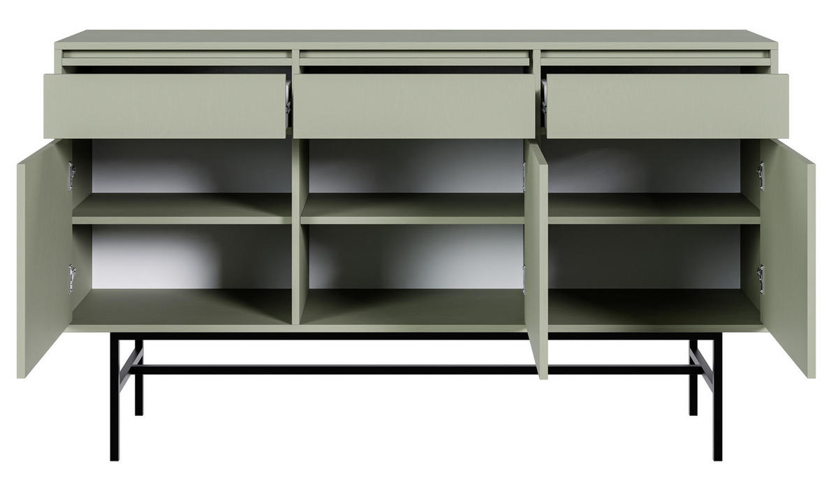 SIDEBOARD Evo Salbeigrün mit Metallgestell 154 cm - Salbeigrün/Schwarz, Holzwerkstoff/Metall (154/89/39cm) - Selsey