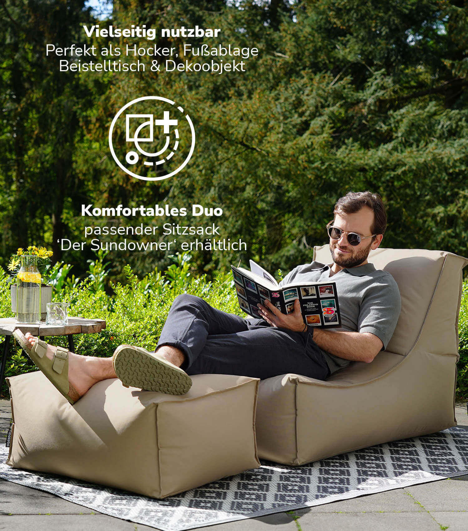 OUTDOOR POUF Der Ruhestifter - Cappuccino, Textil (60/25/45cm) - Mokebo