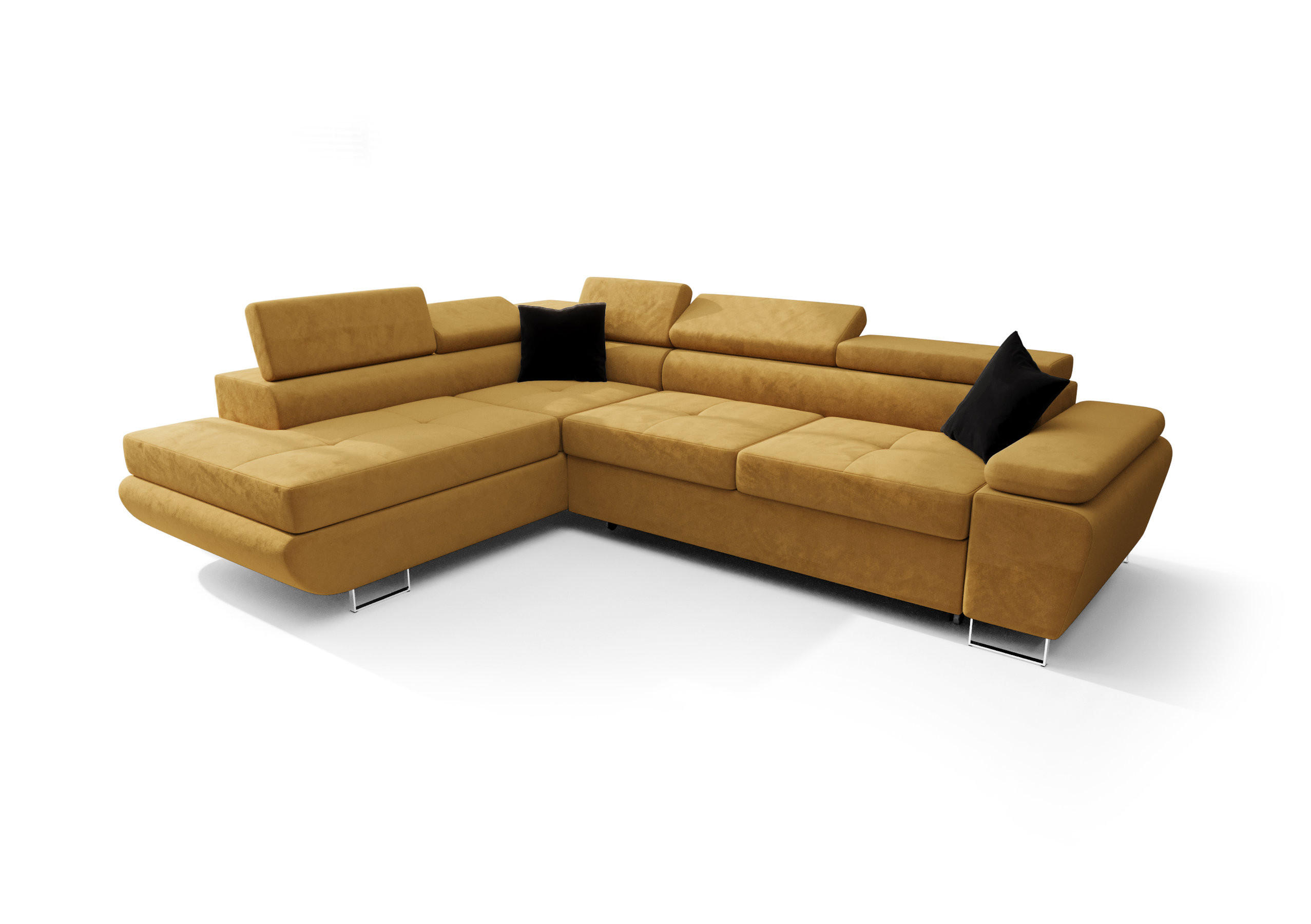 ECKSOFA KONGO RBN04, Eckcouch in L-Form mit Schlaffunktion, Farbe: Gelb, Velourstoff, Ottomane Links - Gelb, Textil (272/200cm) - O-Sofa