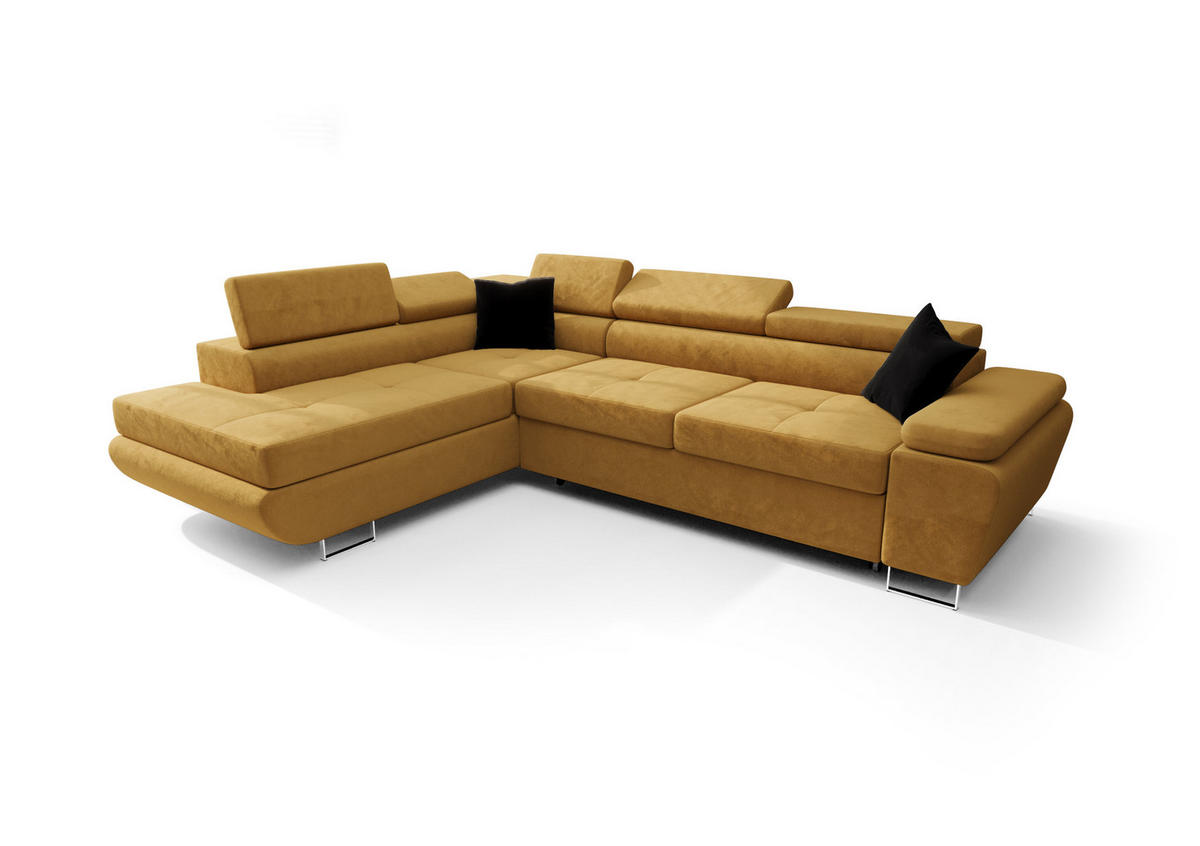ECKSOFA KONGO RBN04, Eckcouch in L-Form mit Schlaffunktion, Farbe: Gelb, Velourstoff, Ottomane Links - Gelb, Textil (272/200cm) - O-Sofa