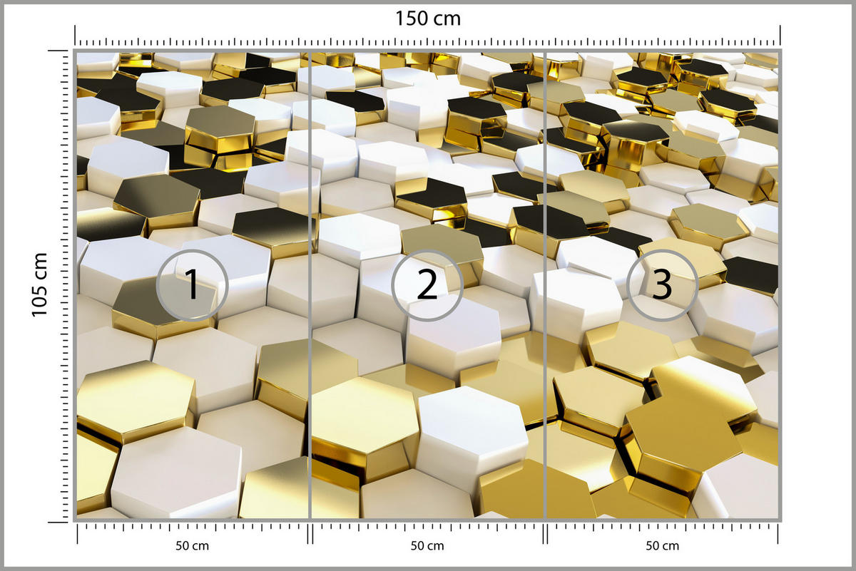 FOTOTAPETE für Büro Futuristisch Goldene Hexagone Formen Geometrie 150x105 - Gelb/Goldfarben, Papier (150/105cm) - Muralo