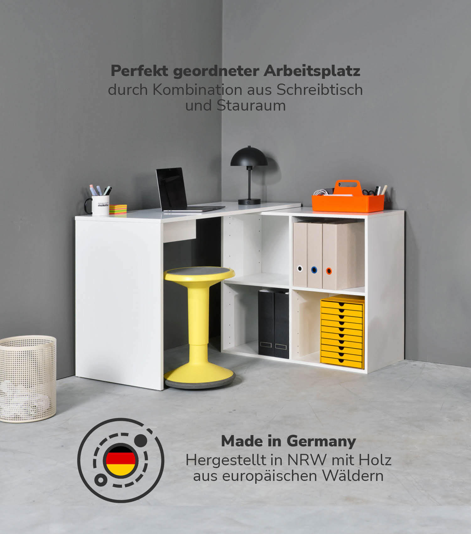 ECKSCHREIBTISCH Der Produktive - Weiß, Holzwerkstoff (54/112/77cm) - Mokebo