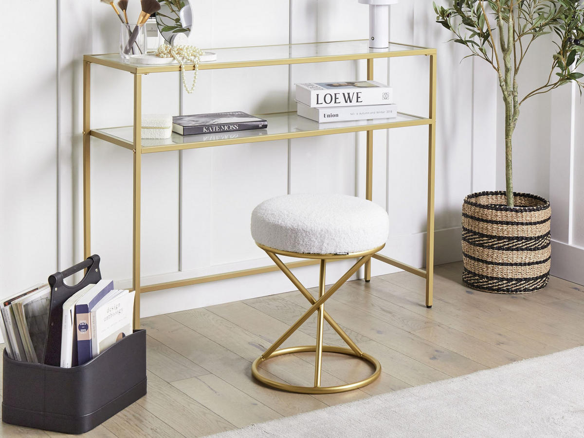 HOCKER Cremeweiß Presho - Goldfarben/Weiß, Textil (35/45/35cm) - Beliani