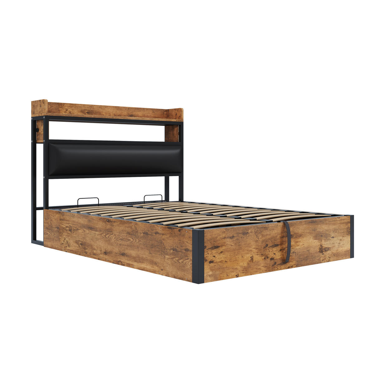 POLSTERBETT 140/200 cm in Schwarz Stoff mit Bettkasten, USB und Ablage - Schwarz, Holzwerkstoff/Textil (140/200cm) - WISHDOR