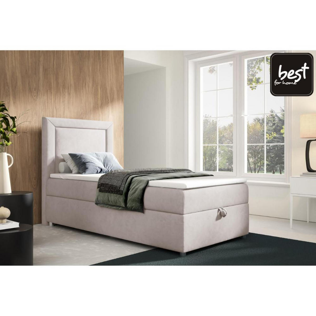 BOXBETT mit Bettkasten Trinity K-3 SINGLE Bonellfederkern inkl. Topper - Creme, Holz/Holzwerkstoff (90/200cm) - Best For Home