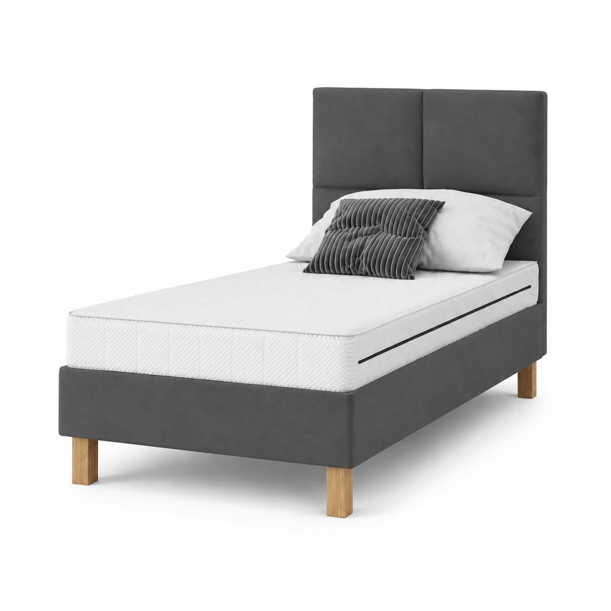 BETT für Hotel DUBAJ 100 x 200 cm, Polsterbett mit Rädern, Taschenmatratze, Einzelbett, 1 Stück, Dunkelgrau - Dunkelgrau, Holz/Buchenholz (100/200cm) - Trada