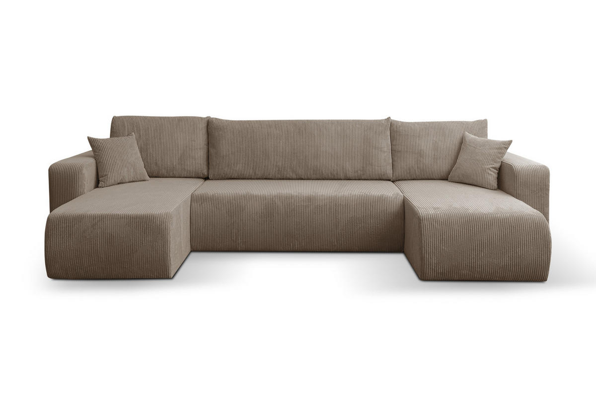 WOHNLANDSCHAFT LUNA U-FORM mit Schlaffunktion und Bettkasten (Braun) - Braun, Textil (312/83/142cm) - VENASI MÖBEL