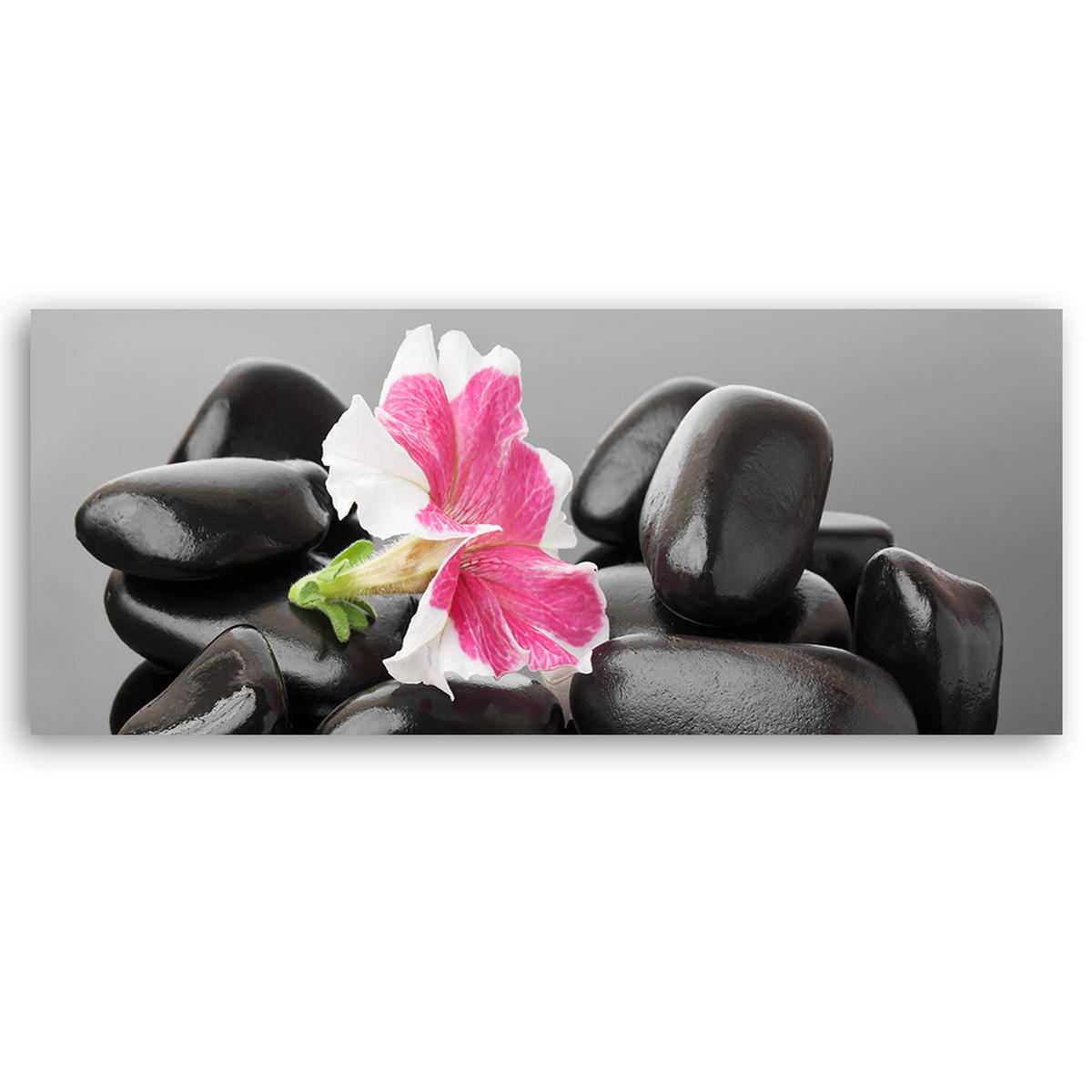 WANDBILD blume und dunkle zen steine - Schwarz, Textil (90/30cm) - Feeby