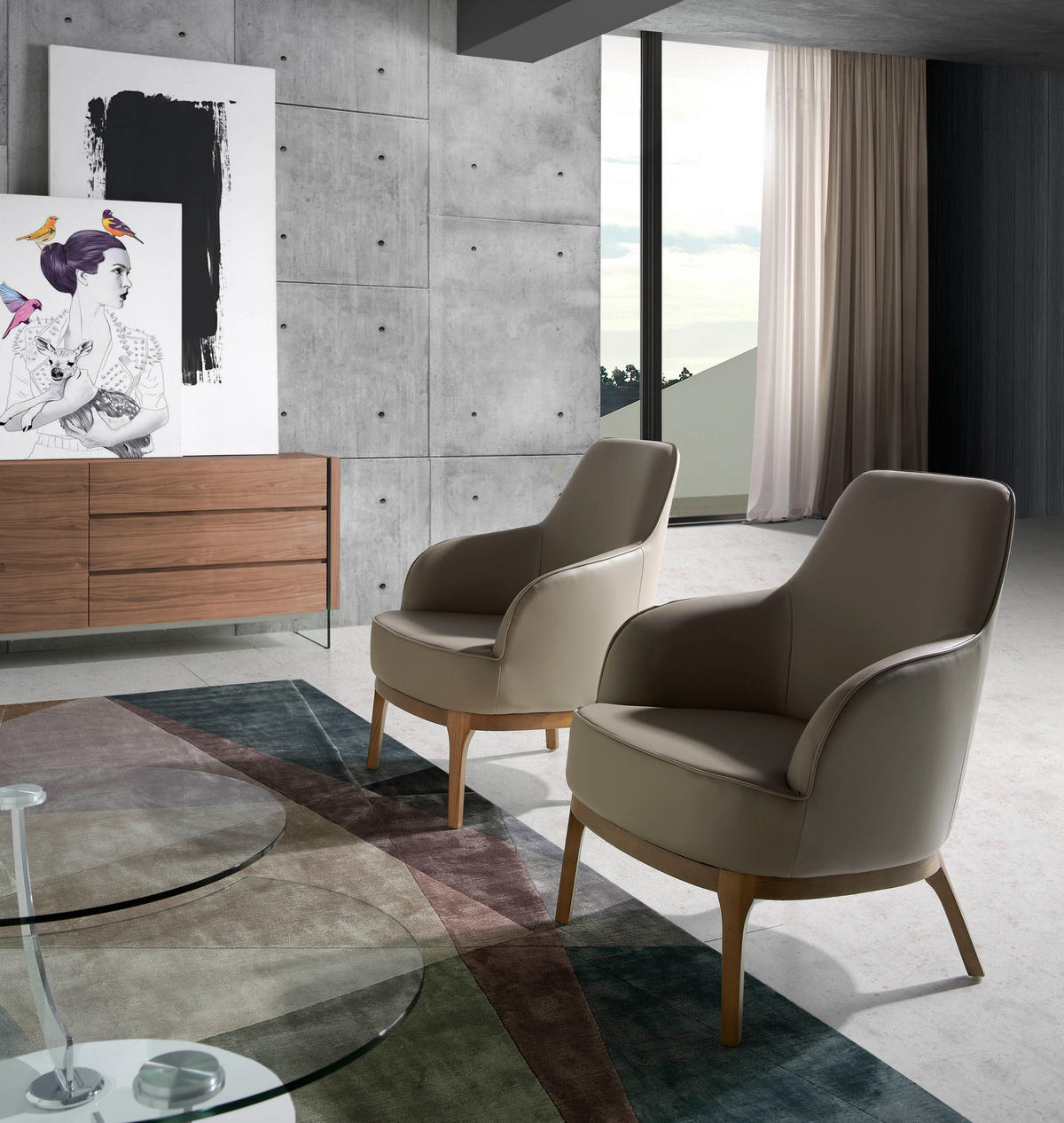 SESSEL Kunstleder - Nussbaumfarben/Grau, Textil (71/90/71cm) - ANGEL CERDA