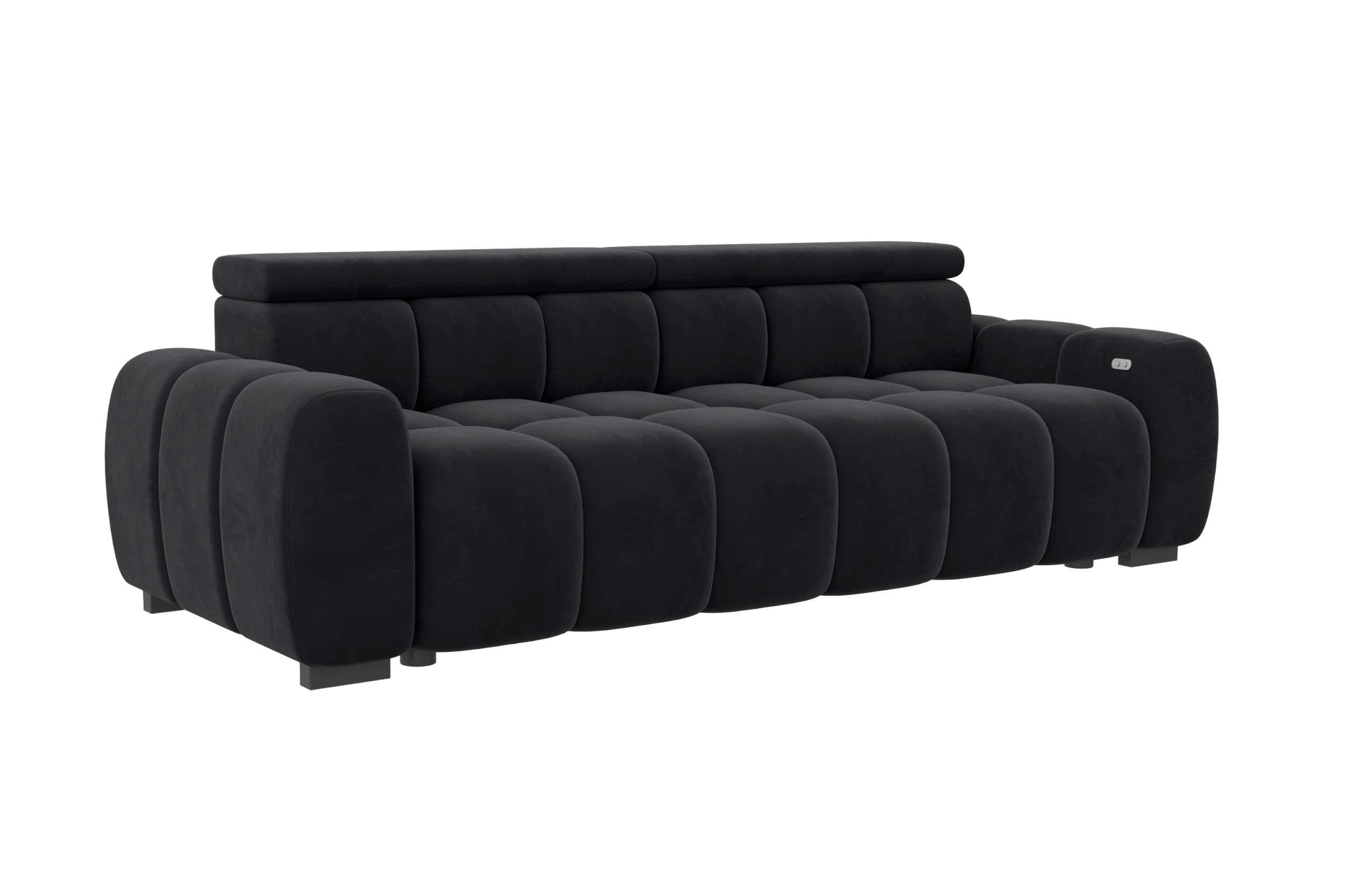 BIGSOFA ALESSIO Velours Schwarz mit elektrischer Sitztiefenverstellung - Schwarz, Kunststoff/Textil (248/77/108cm) - 99rooms