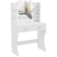 SCHMINKTISCH mit dimmbarer LED-Beleuchtung, Kosmetiktisch mit Spiegel Weiß - Weiß, Karton (40/132/80cm) - HOMCOM