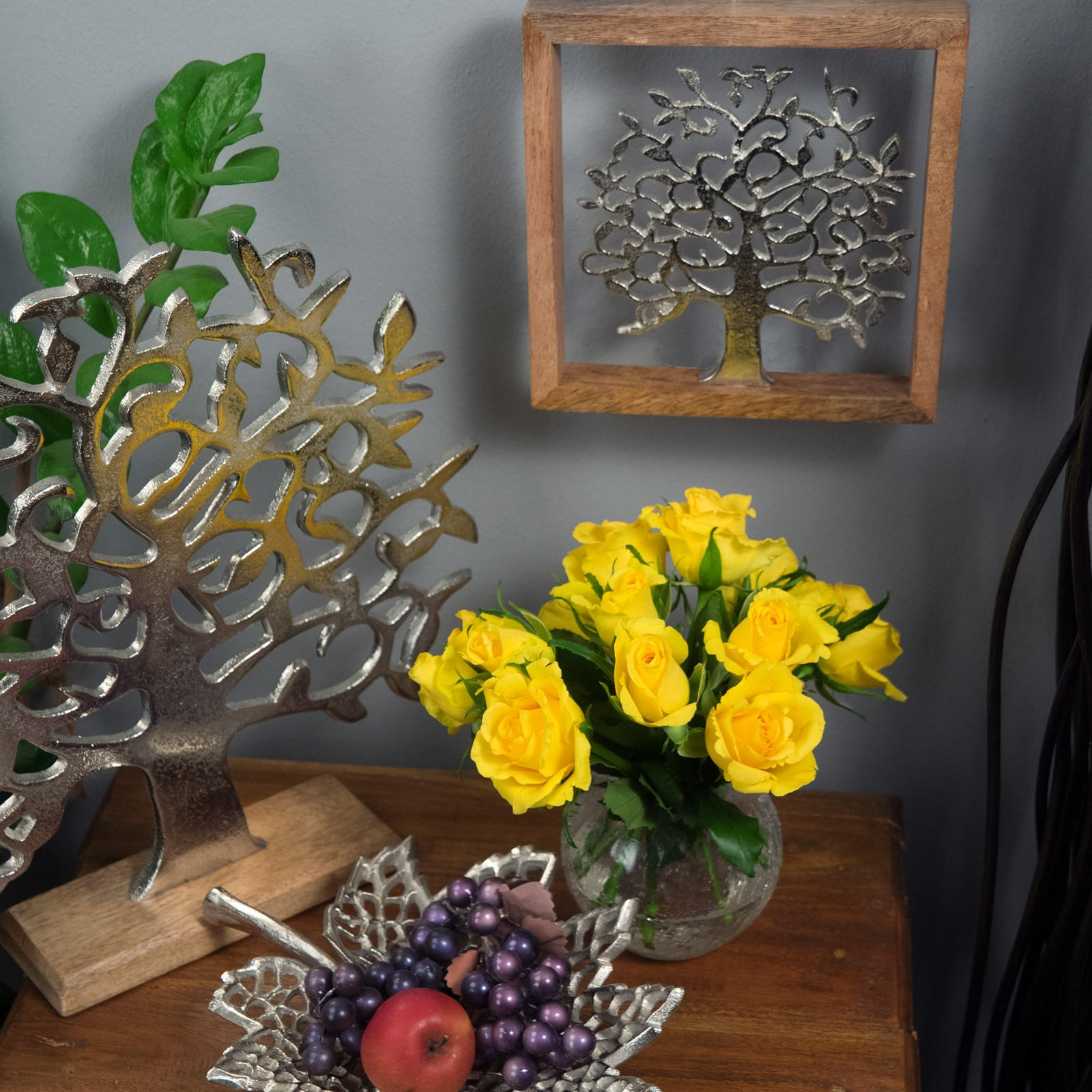 WANDBILD Lebensbaum Metall, Mangoholz silber-braun - Silberfarben, Metall (2/20/2cm) - DESIGN DELIGHTS