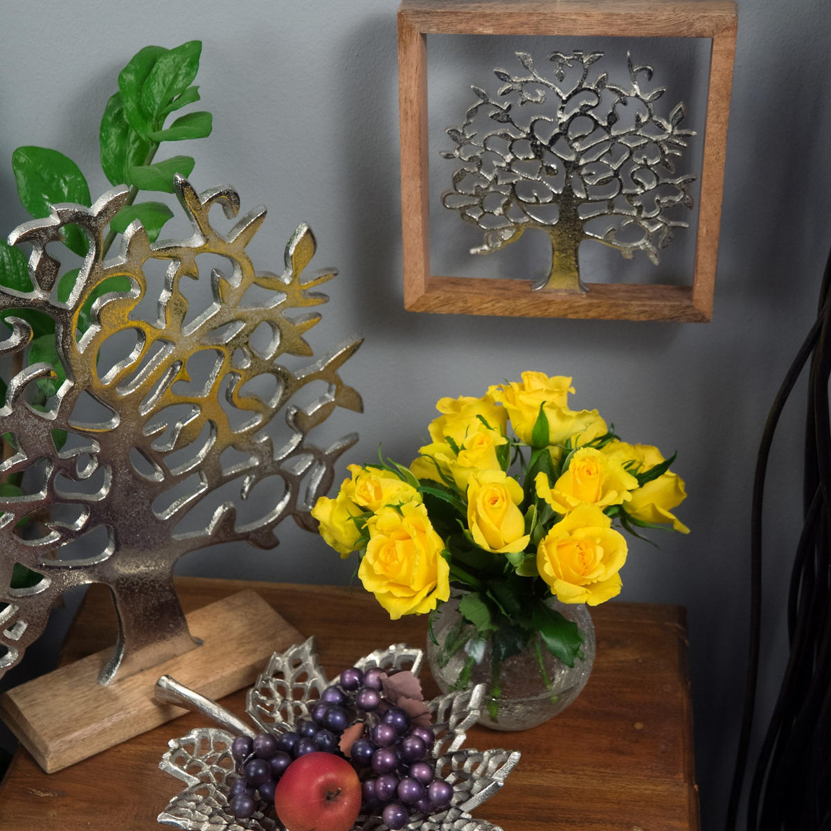 WANDBILD Lebensbaum Metall, Mangoholz silber-braun - Silberfarben, Metall (2/20/2cm) - DESIGN DELIGHTS