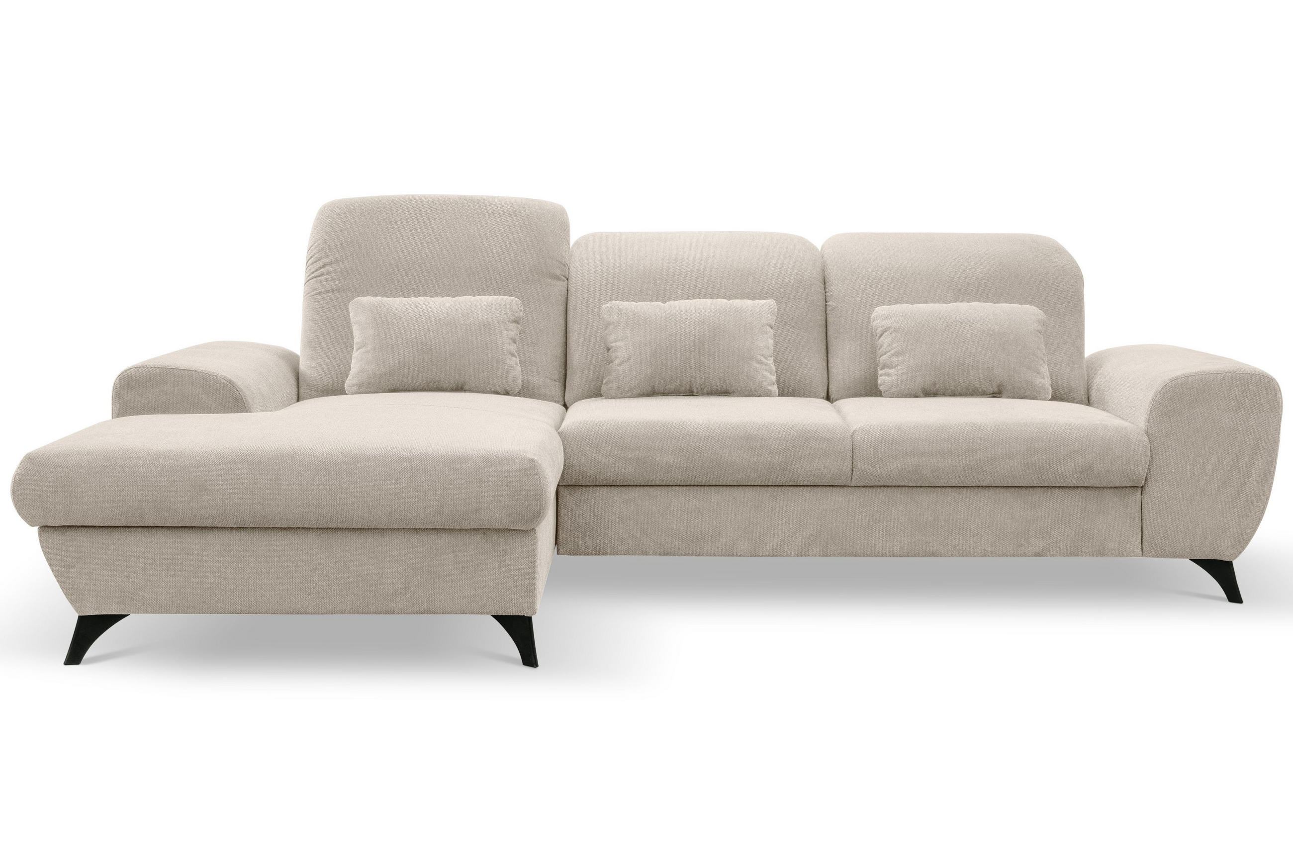 ECKSOFA LUCE L-S Creme Plüsch-Stoff mit Schlaffunktion - Creme, Holz (279/172cm) - MASSENO