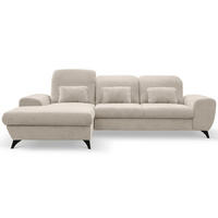 ECKSOFA LUCE L-S Creme Plüsch-Stoff mit Schlaffunktion - Creme, Holz (279/172cm) - MASSENO