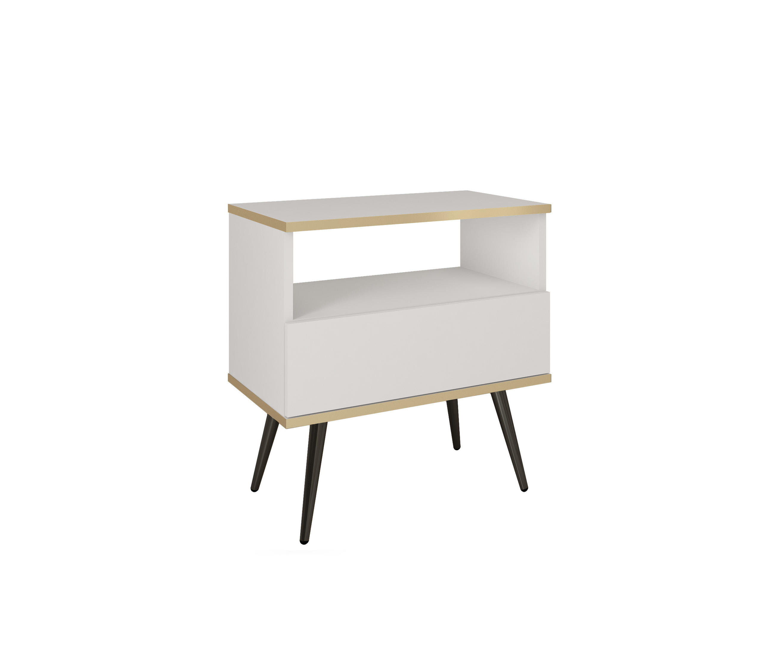 NACHTTISCH Weiß - S-54, Hochglanz, Schubladen Push-to-Open 54x39x59 cm Weiß/Schwarz - Schwarz/Weiß, Holzwerkstoff/Kunststoff (54/59/39cm) - DomoHome