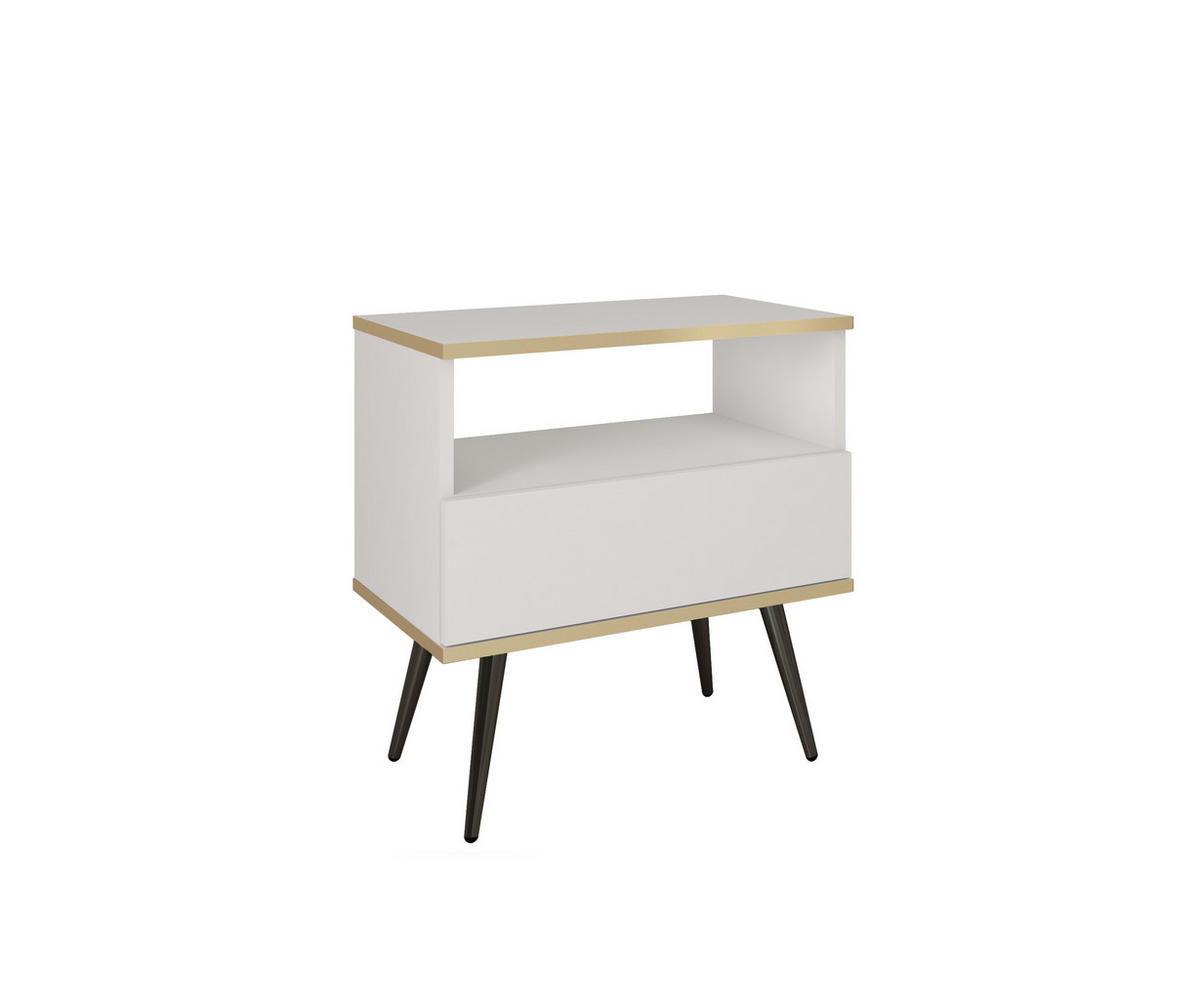 NACHTTISCH Weiß - S-54, Hochglanz, Schubladen Push-to-Open 54x39x59 cm Weiß/Schwarz - Schwarz/Weiß, Holzwerkstoff/Kunststoff (54/59/39cm) - DomoHome