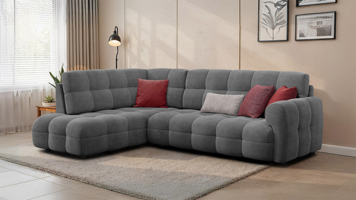 ECKSOFA MELLOW 5-Sitzer, grau - Schwarz/Grau, Holz/Textil (283/191cm) - Courtois Laville