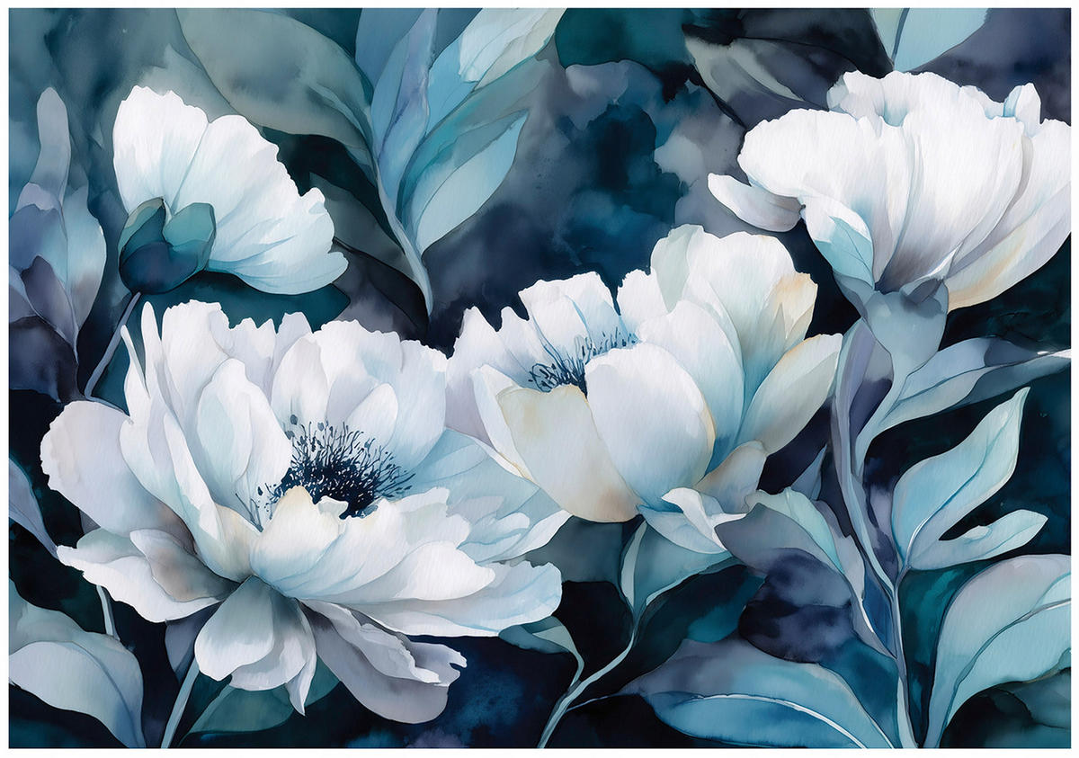 FOTOTAPETE Blumen Abstrakt Blau 150x105 cm - Multicolor, Papier (150/105cm) - Wallarena