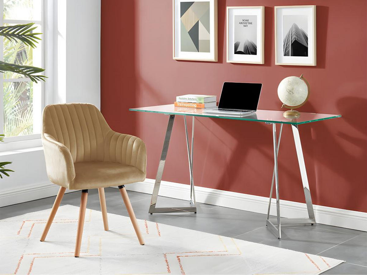 STUHL mit Armlehnen 2er-Set - Samt & Metall in Holzoptik - Beige - ELEANA - Beige, Textil (58/85/56cm) - Vente-Unique