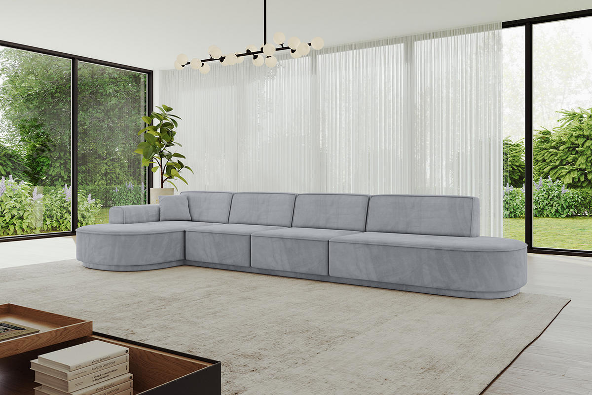 ECKSOFA Ottomane Links MARI-L3-v3 - 413x171x83 cm Grau Velours - Schwarz/Grau, Holzwerkstoff/Kunststoff (413/171cm) - ALTDECOR