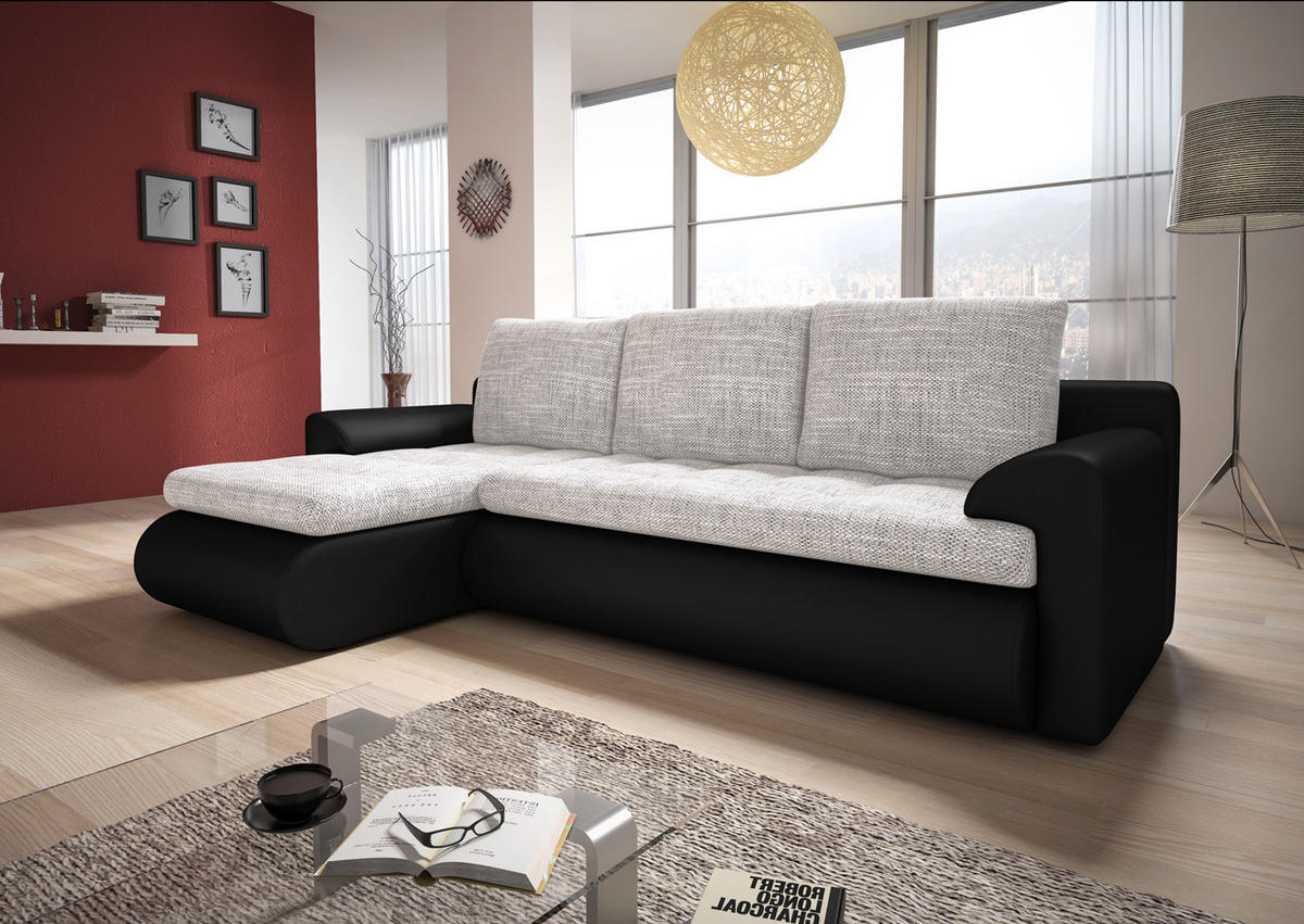 ECKSOFA Santi, Seite: Links - Hellgrau/Schwarz, Holz/Textil (226/152cm) - Sofnet