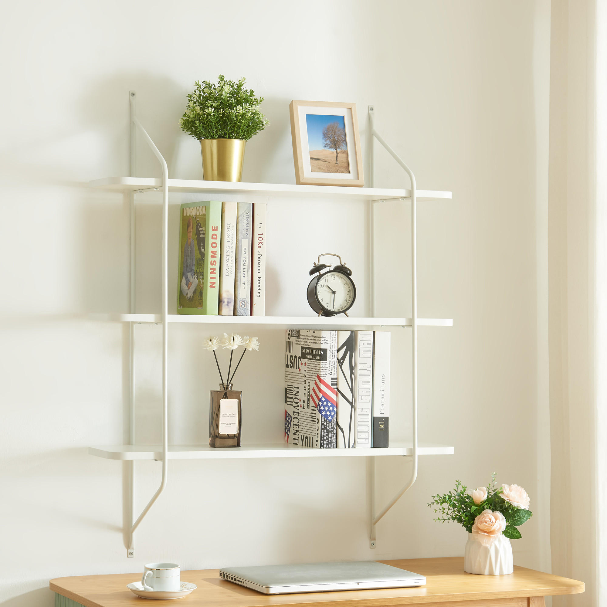WANDREGAL Østfold - Weiß, Holzwerkstoff/Metall (80/100/21cm) - [en.casa]