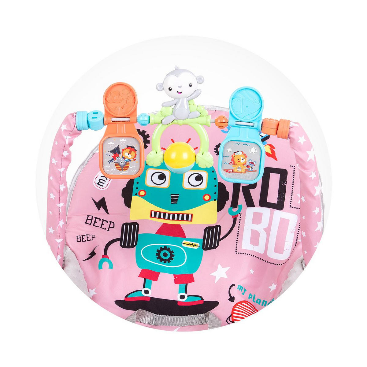 BABYWIPPE Baby Spa 2 in 1 rosa Musikfunktion, Vibration, Spielbogen, 3-Punkt-Gurt, Kinderstuhl - Rosa, Metall - Chipolino