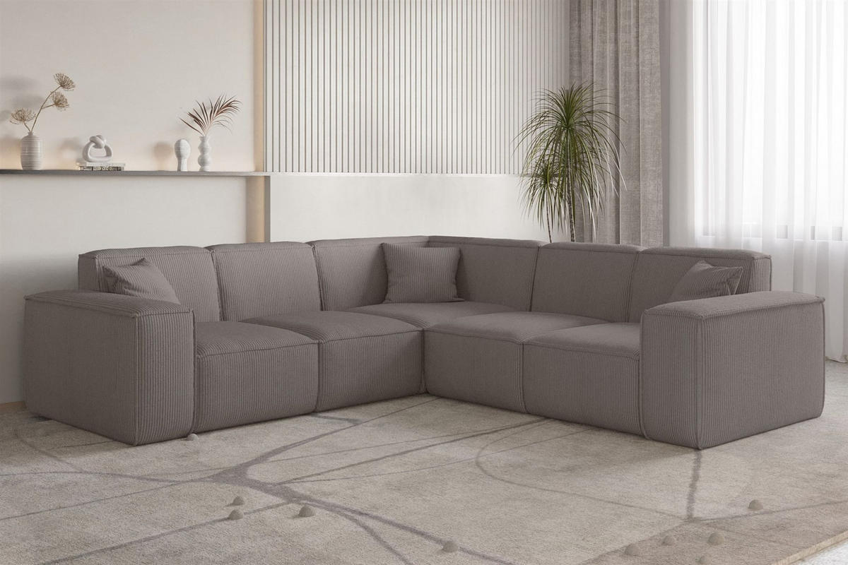 SOFA Celes Premium Stoff Scala - Taupe, Holzwerkstoff/Textil (246/246cm) - Fun Möbel