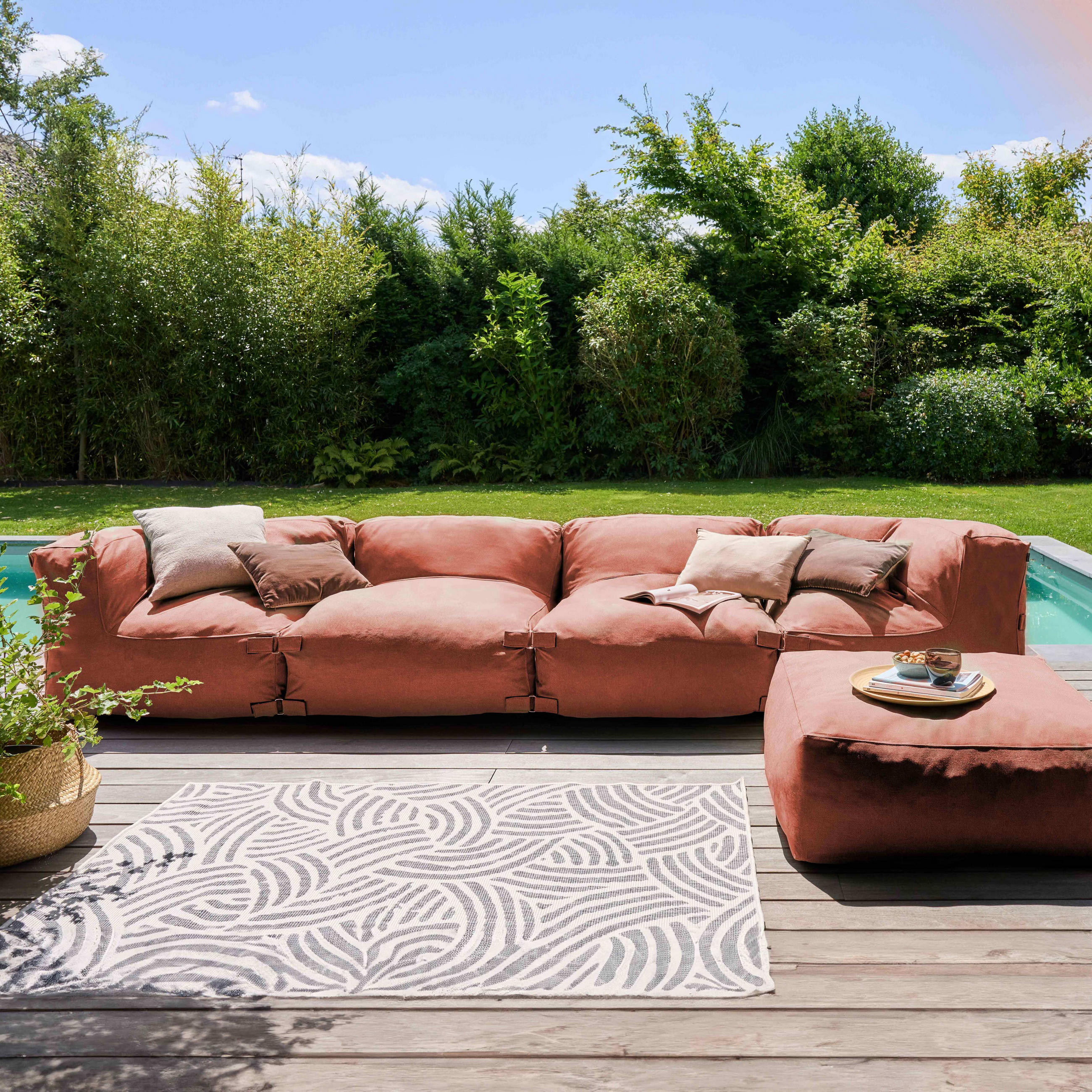 GARTENSOFA mit 5 Sitzplätzen, Terrakotta - Braun, Textil (85/65/340cm) - Oviala