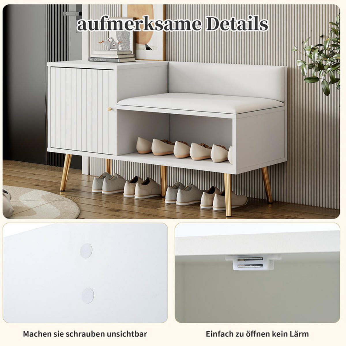 SCHUHSCHRANK mit gepolsterter Sitzbank und Stauraum 100x40x58 cm - Weiß, Holzwerkstoff (38/58/100cm) - Fuleadture