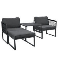 GARTENLOUNGE-SET Grau 4-teilig verstellbar modular mit PE-Rattan - Grau, Metall - PANGIVO