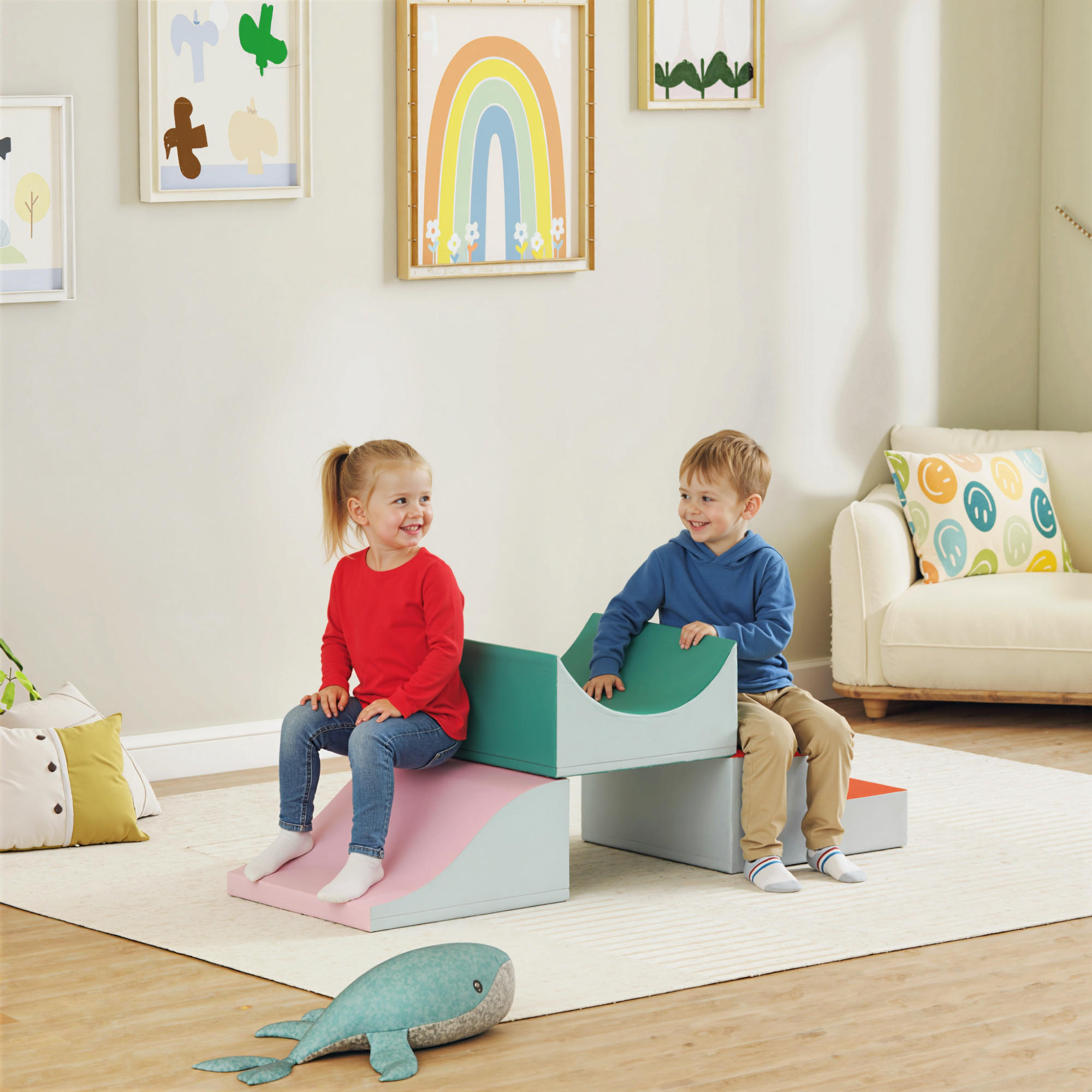 SCHAUMSTOFF Bausteine Kinder 3 Stück Klettern Riesenbausteine Hellgrau - Hellgrau, Kunststoff (45.7/141cm) - AIYAPLAY