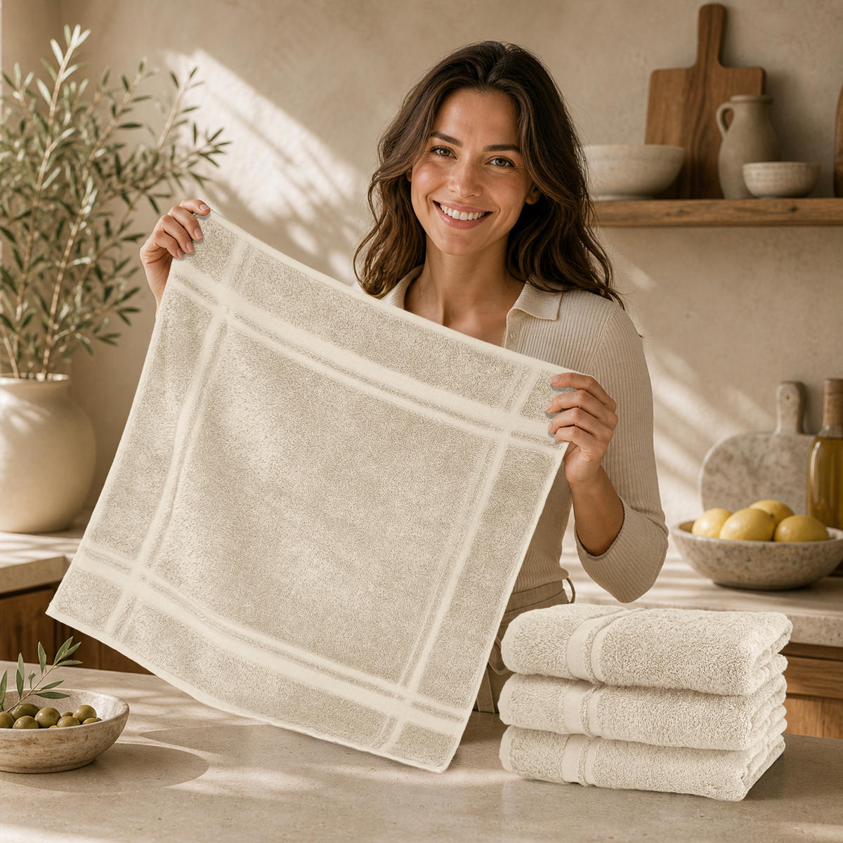FROTTEE Küchenhandtücher 50x50 cm, 4er Set, Natur - Naturfarben, Textil (50/50cm) - Lashuma