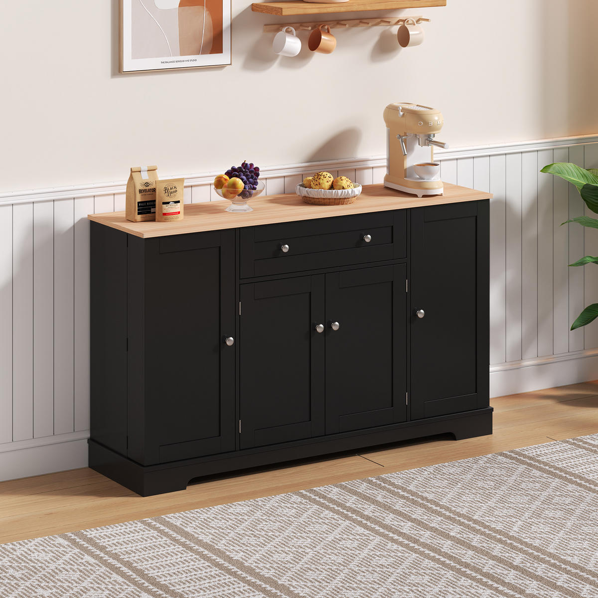 SIDEBOARD 138/40/85 cm Schwarz mit 1 Schublade, 4 Schranktüren und verstellbaren Einlegeböden - Schwarz, Holz (138/85/40cm) - Oxeza