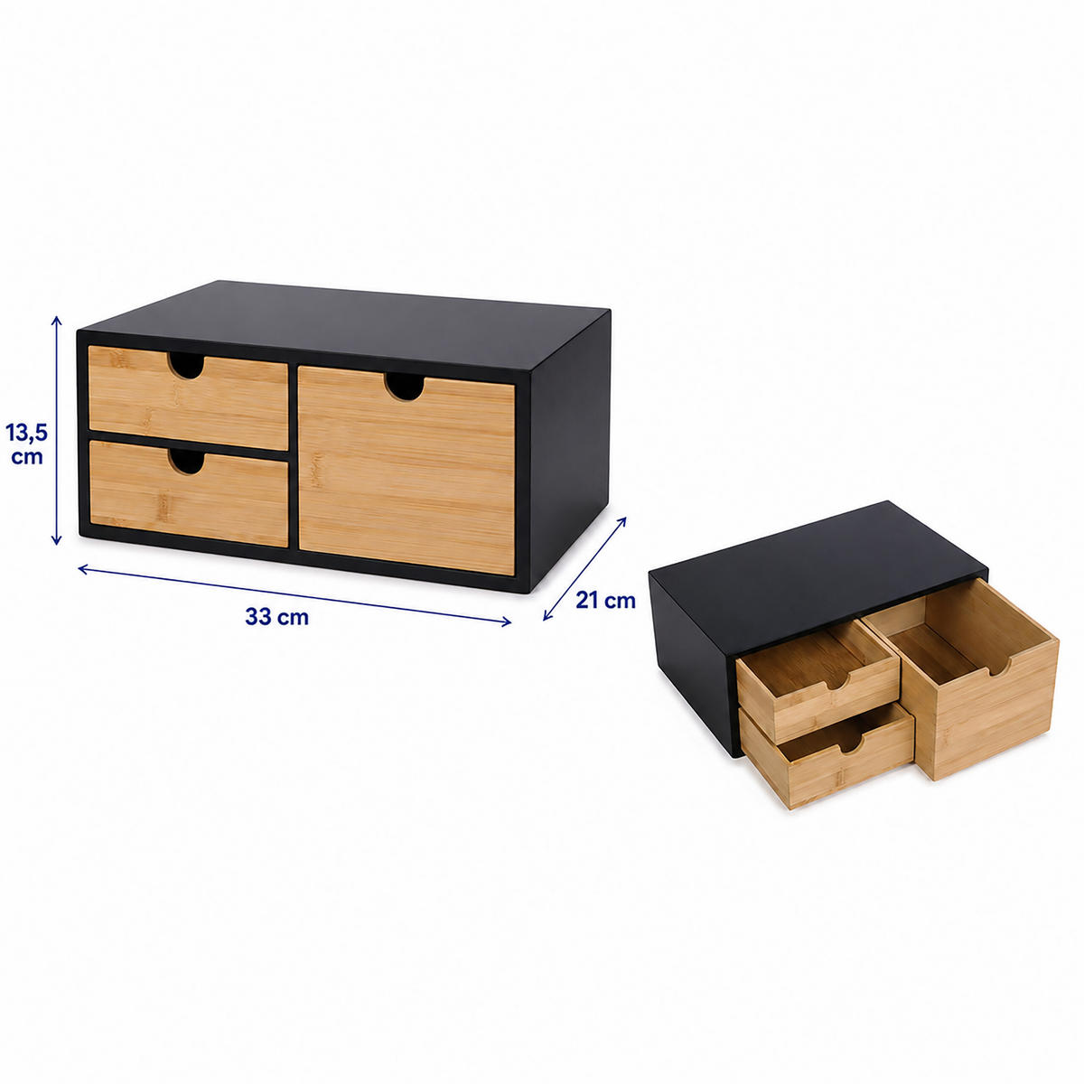 SCHUBLADENBOX Schwarz 3 Schubladen Bambus - Multicolor, Holz/Holzwerkstoff (21/33/13.5cm) - Relaxdays
