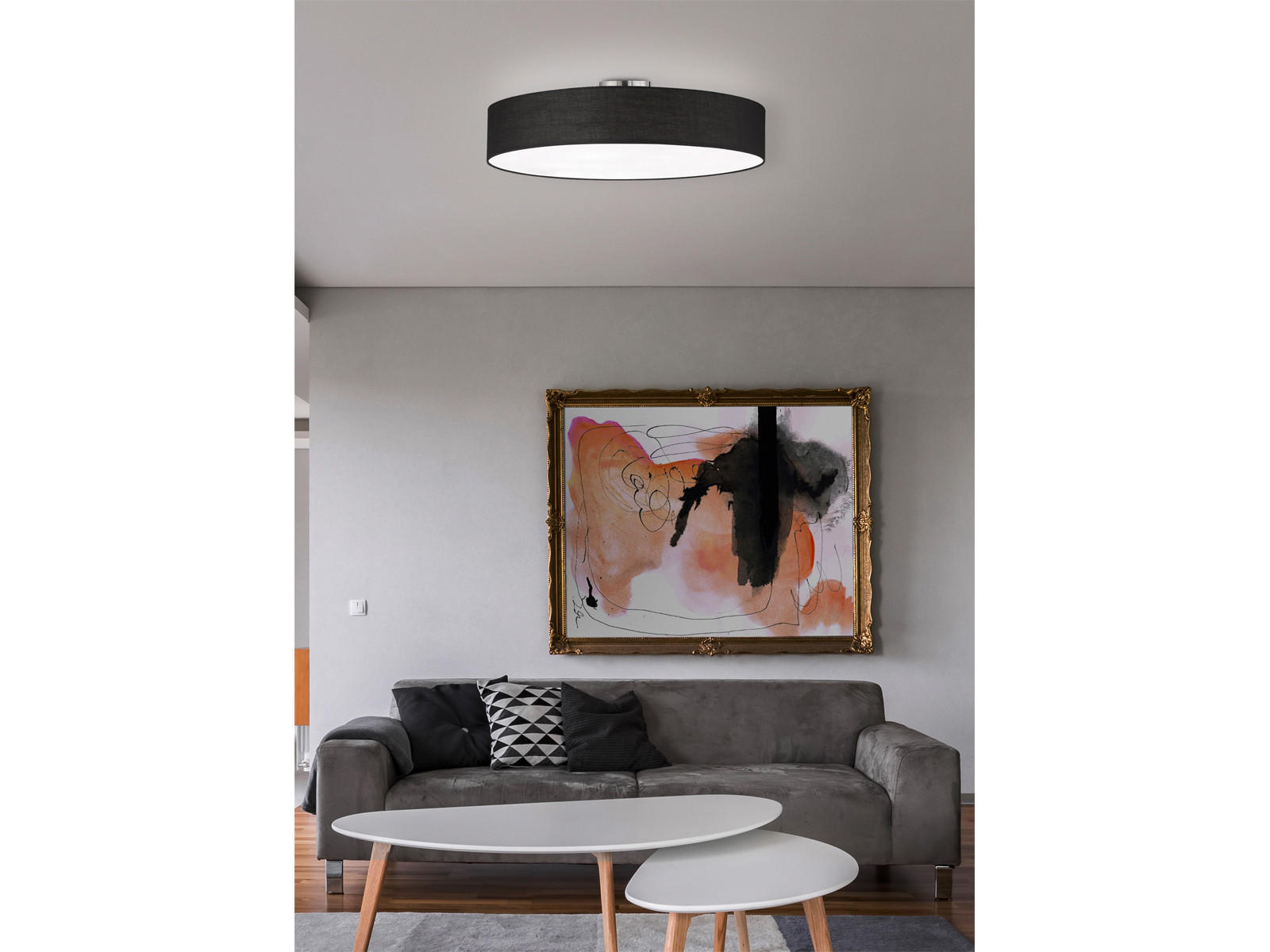 LED-DECKENLAMPE Ø65cm, Lampenschirm Stoff Schwarz - Schwarz, Textil (65/65/17cm) - meineWunschleuchte