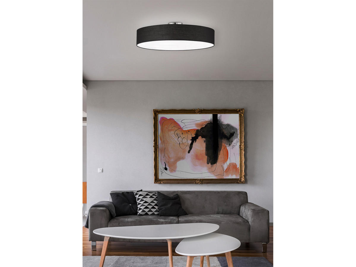 LED-DECKENLAMPE Ø65cm, Lampenschirm Stoff Schwarz - Schwarz, Textil (65/65/17cm) - meineWunschleuchte