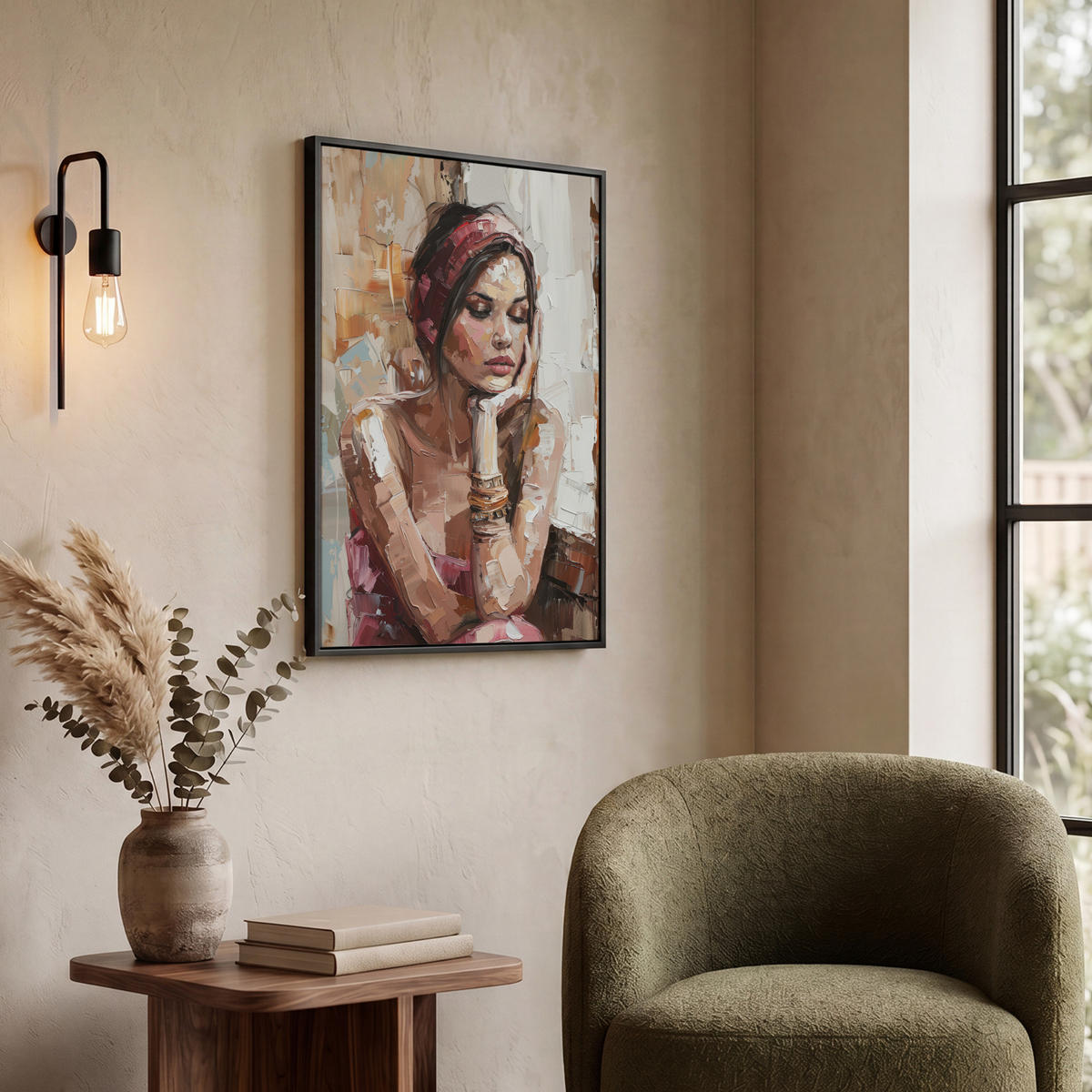 LEINWAND Bilder mit Rahmen - Frau - Lackierung - Porträt - Modern - 50x70 - Altrosa, Textil (50/70cm) - MuchoWow