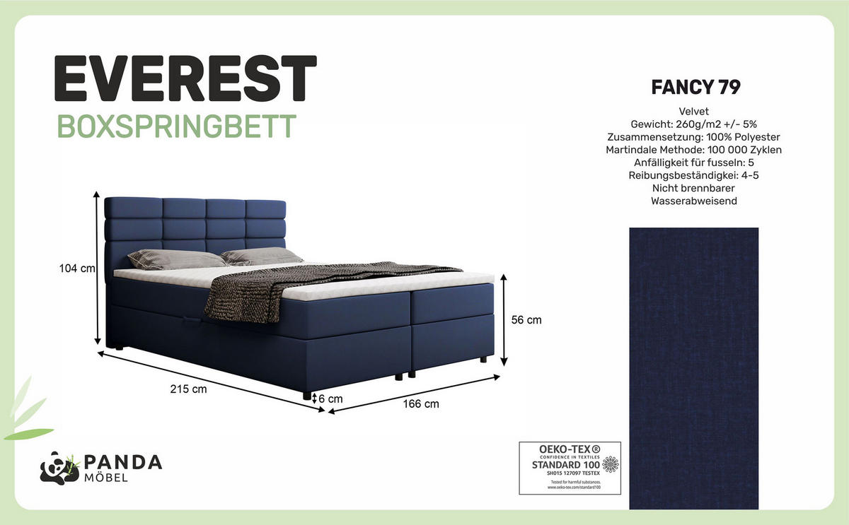 BOXBETT Reve 160 x 200 cm mit Bettkasten und Lattenrost ohne matratze - dunkelblau - Rot, Holz (160/206cm) - Panda Möbel