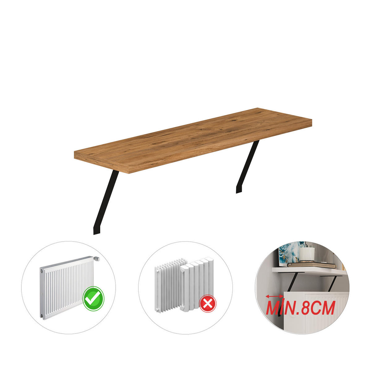 HEIZKÖRPERREGAL ADIN BRAUN 60 CM - Schwarz/Braun, Holzwerkstoff/Metall (60/21/18cm) - moebel17