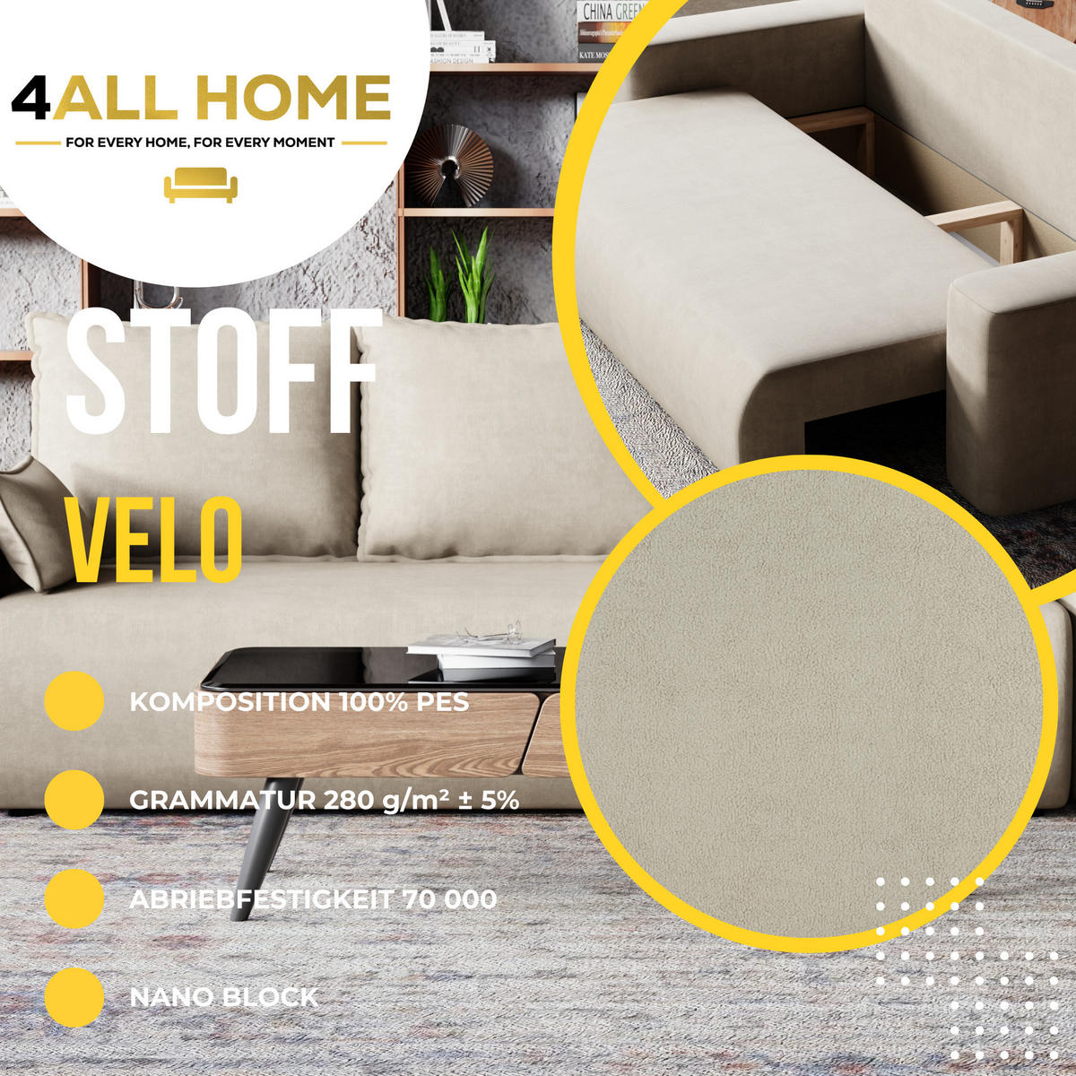 SOFA Bubi mit Bettkasten und Schlaffunktion, Velourstoff - Beige, Holzwerkstoff (242/85/95cm)