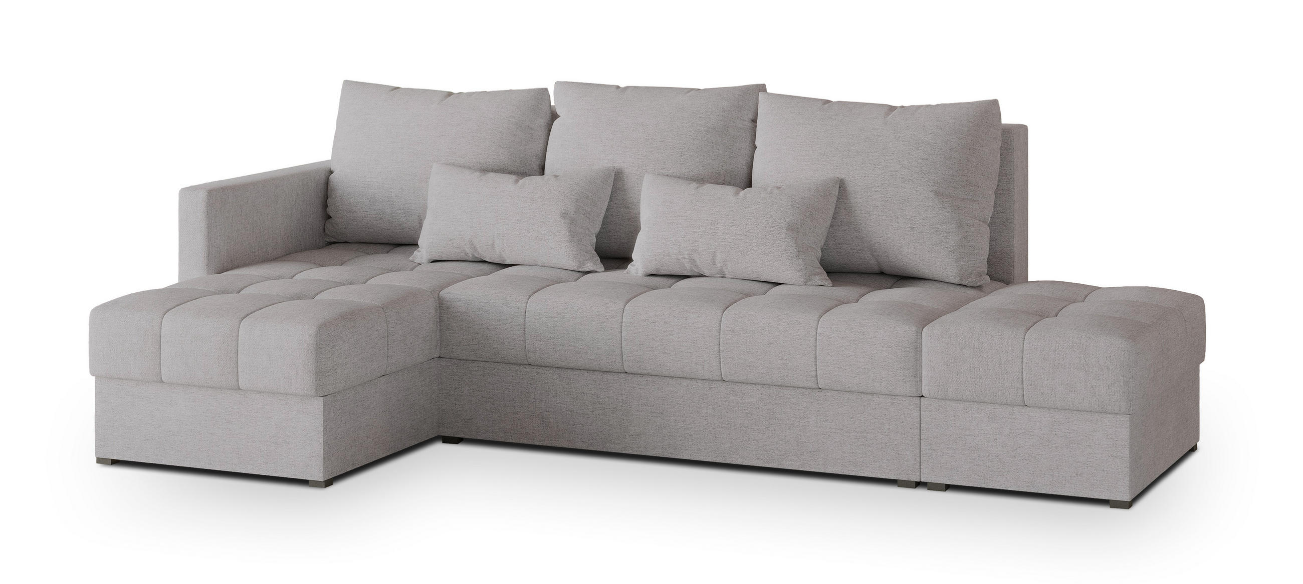 ECKSOFA LUMARI L-S Hellgrau Plüsch-Stoff mit Schlaffunktion - Hellgrau, Holz (262/143cm) - MASSENO