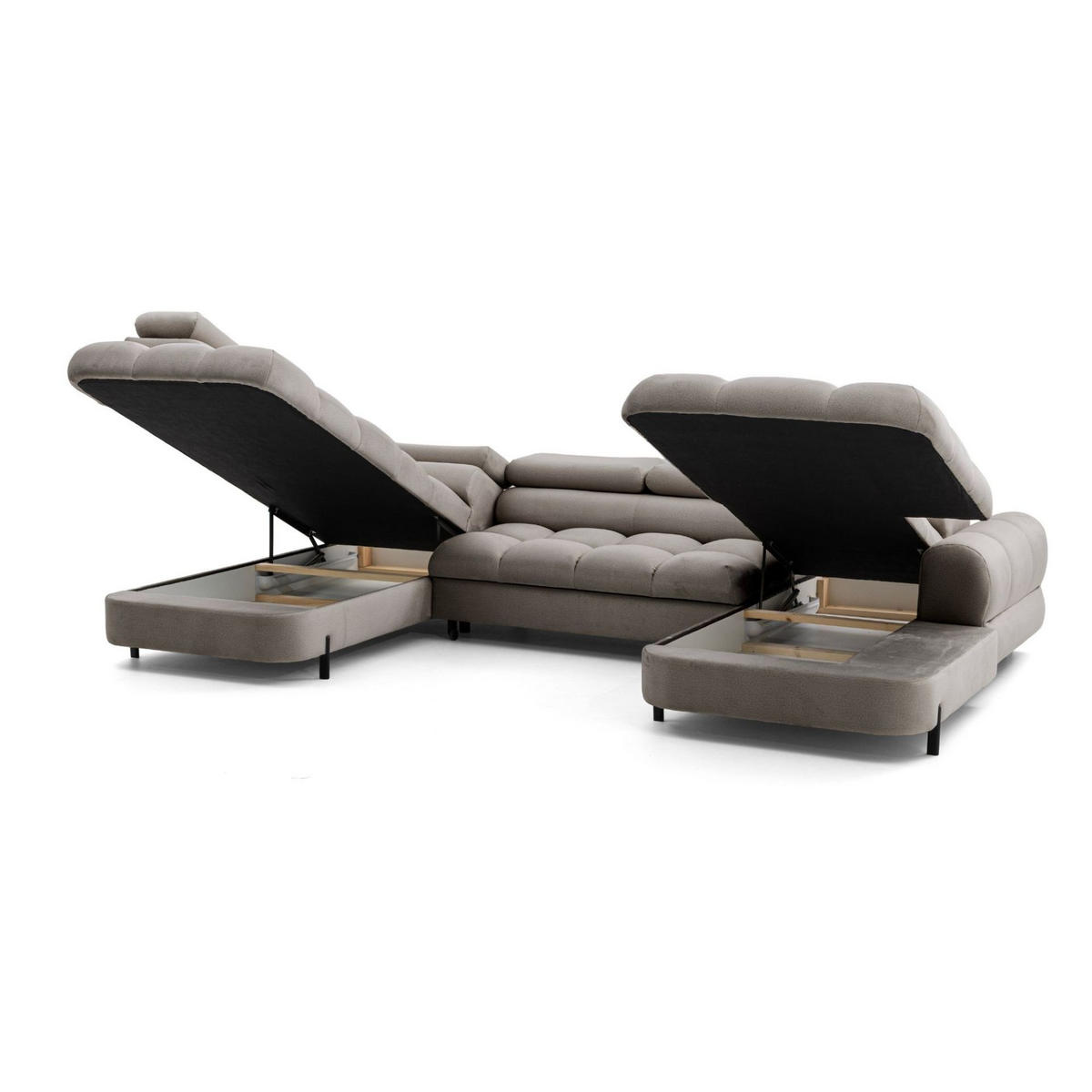 ECKSOFA U-Form BOWL U Links mit Schlaffunktion 125x265 Velours Beige - Beige/Schwarz, Holz/Textil (339/90/195cm) - Muffo
