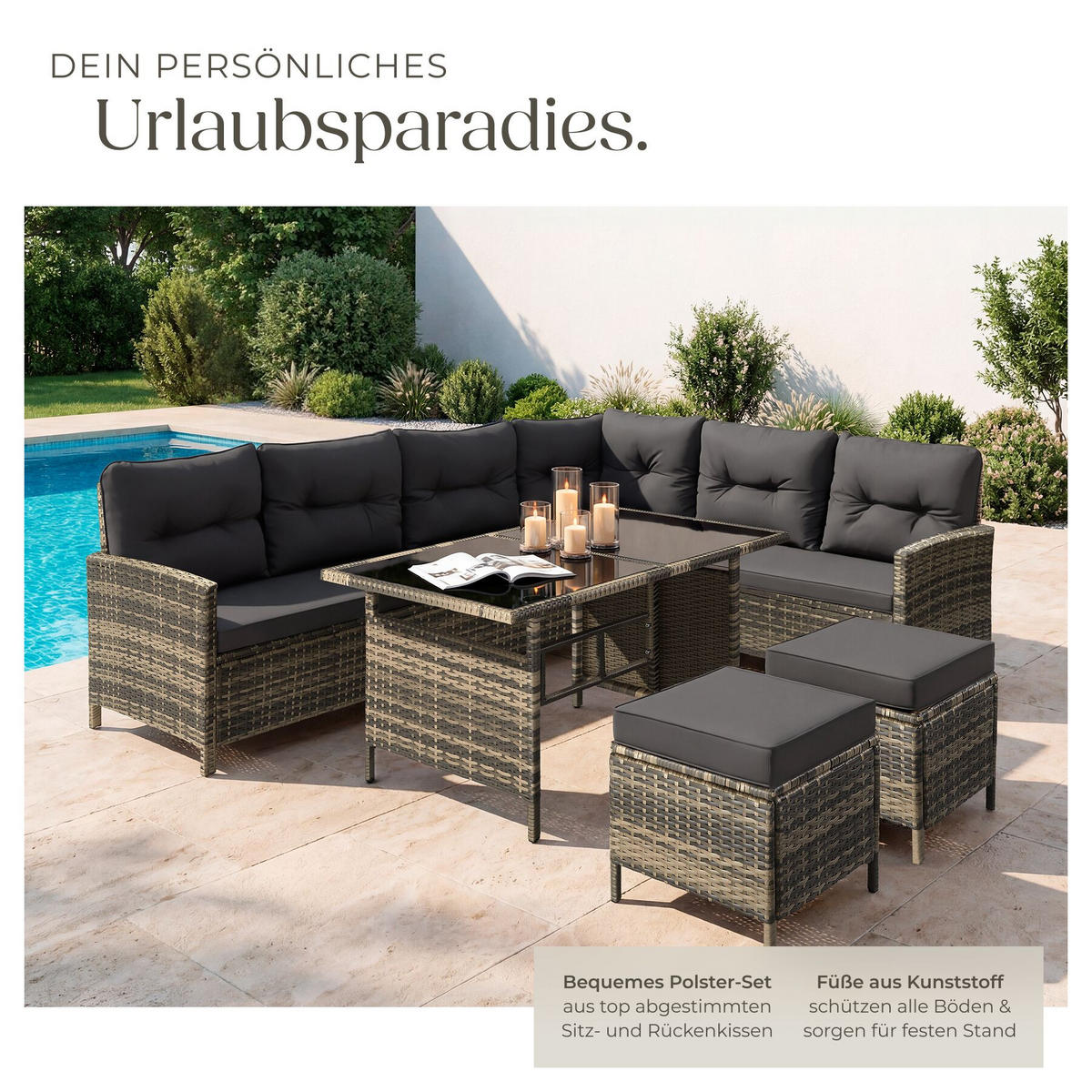 RATTANLOUNGE Barletta, mit Sicherheitsglasplatten, natur - Naturfarben, Kunststoff - tectake